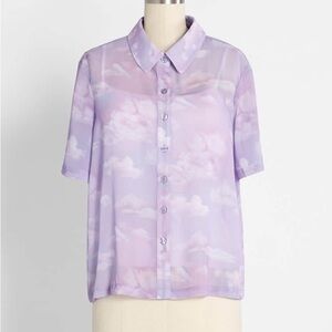 lavender cloud print button up top